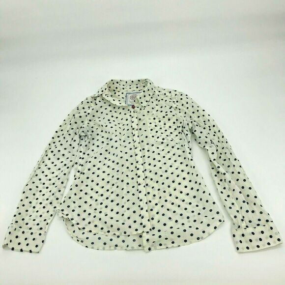 SO Sheer Women’s Button Down White Black Polka Down Top Size Medium - Picture 2 of 6